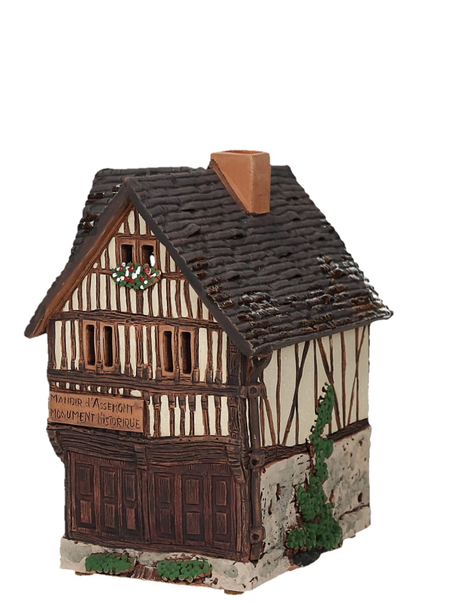 Ceramiczny domek świetlny, rękodzieło, artystyczna miniatura, historyczny stary dom w Lisieux, Francja, C342AR