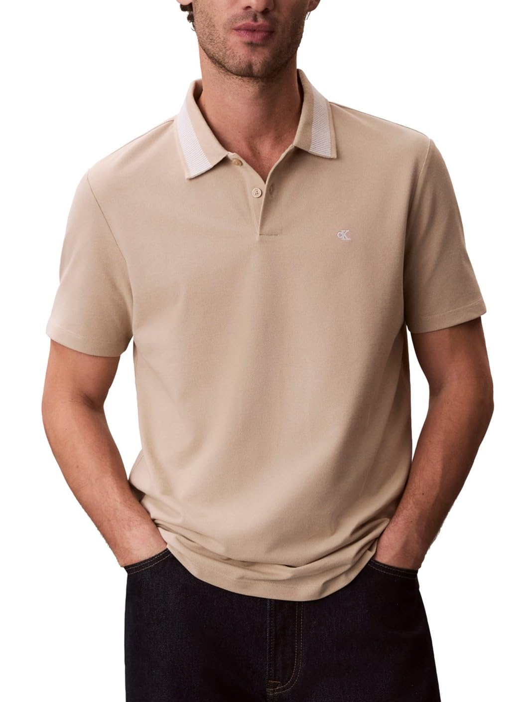 Calvin Klein Men's Jacquard Pointed Collar Polo