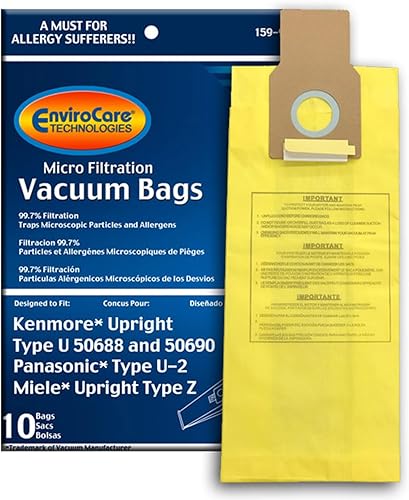EnviroCare Bolsas de vacío de repuesto para Kenmore ULO, 50688 y 50690, Panasonic Tipo U-2, Miele Tipo Z. 10 unidades