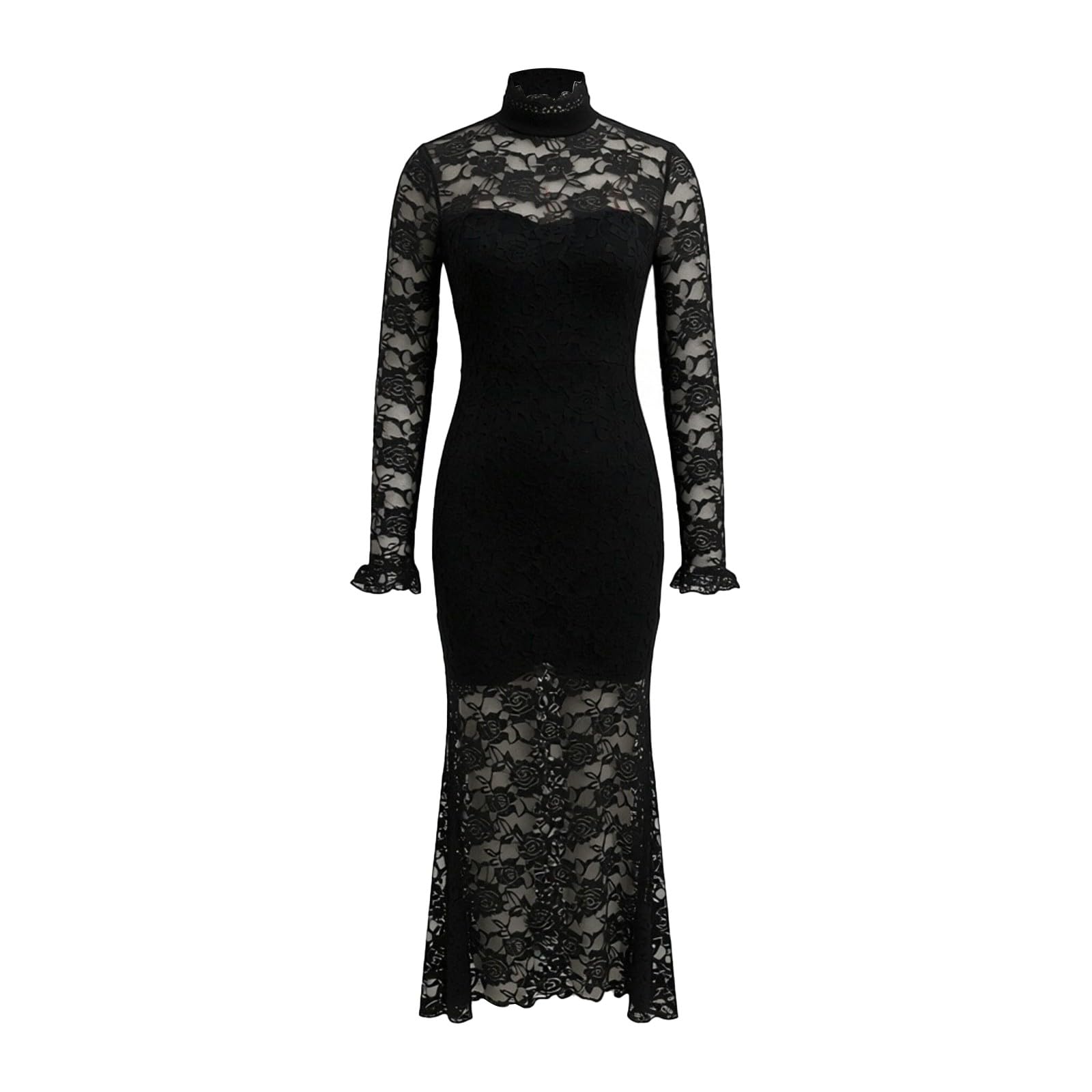 Générique Robe pour Femme-Robe Moulante élégante à Manches Longues Haute Coupe ajustée midi décontractée pour Automne Hiver