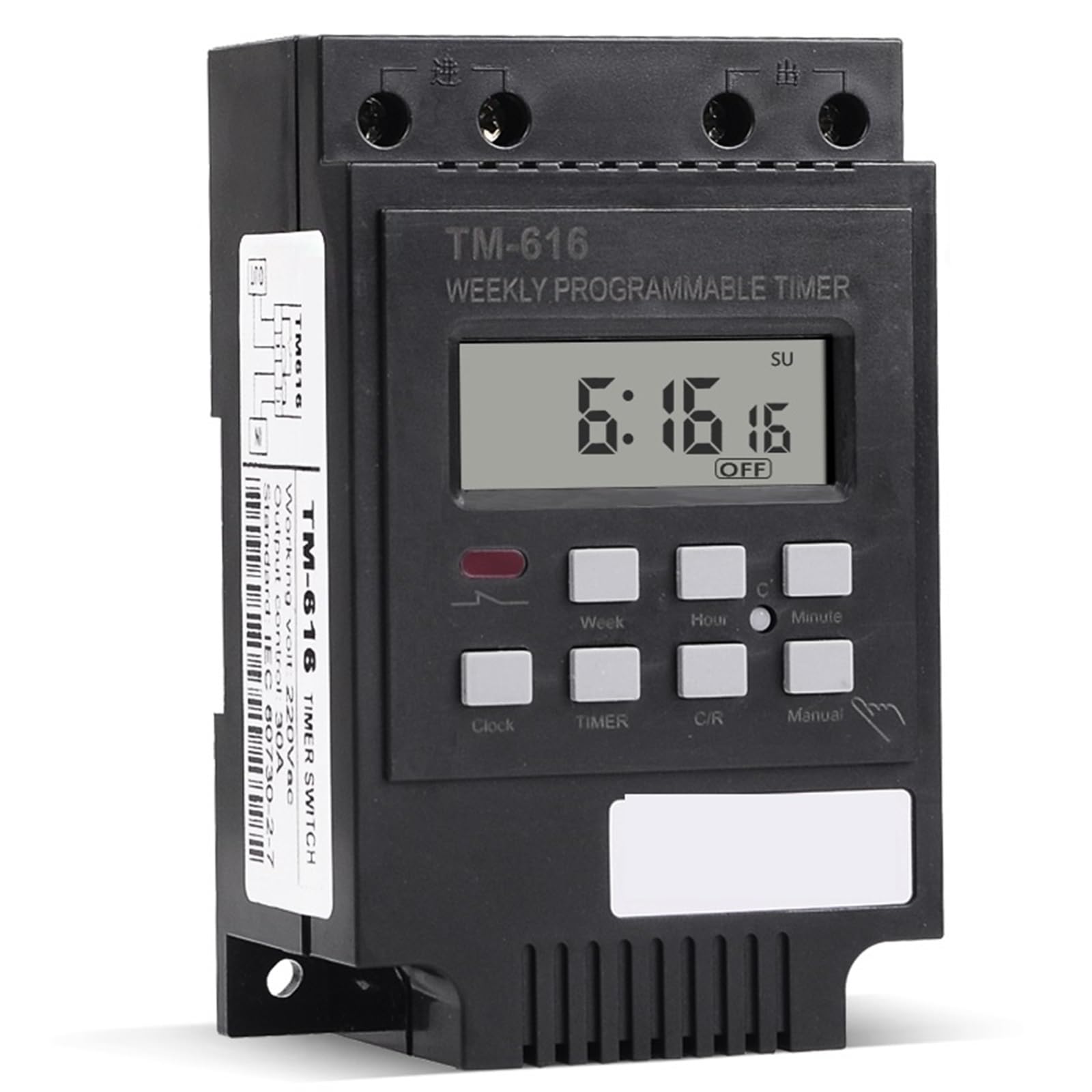Last 30A Zeitrelais 7 Tage Programmierbarer digitaler Timer Schalter Relais Steuerung Zeit 110V 120Vac Din-Schienenmontage 1St