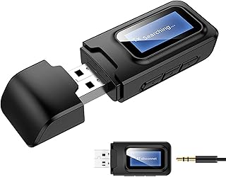 Bluetooth 5.0 Transmitter Receiver,Bluetooth Transmitter for TV,DISOUR with LCD Display 3-in-1 3.5MM AUX Jack Stereo USB Adapter Wireless Dongle for PC TV Car，Bluetooth tv Transmitter