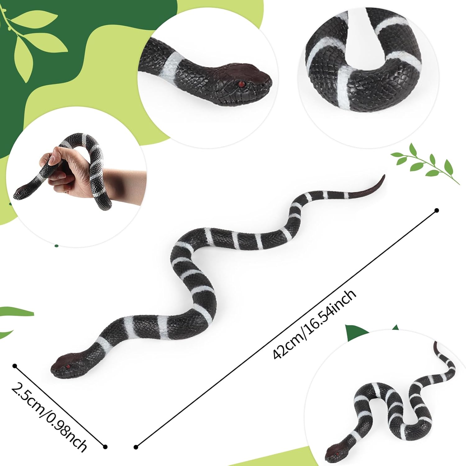 Hsxfl Realistic Fake Snakes Toy Soft Rubber Snake Realistic Keep Birds and Squirrels Away, Coral Snake Toys for Garden Gift April Fools' Day Party Favors or Halloween Decoration Props
