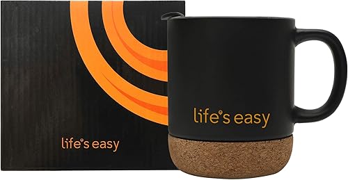 Miniatura 8 de Life's Easy Taza de café de 12 oz con fondo de corcho aislado y tapa a prueba de salpicaduras a presión, color negro