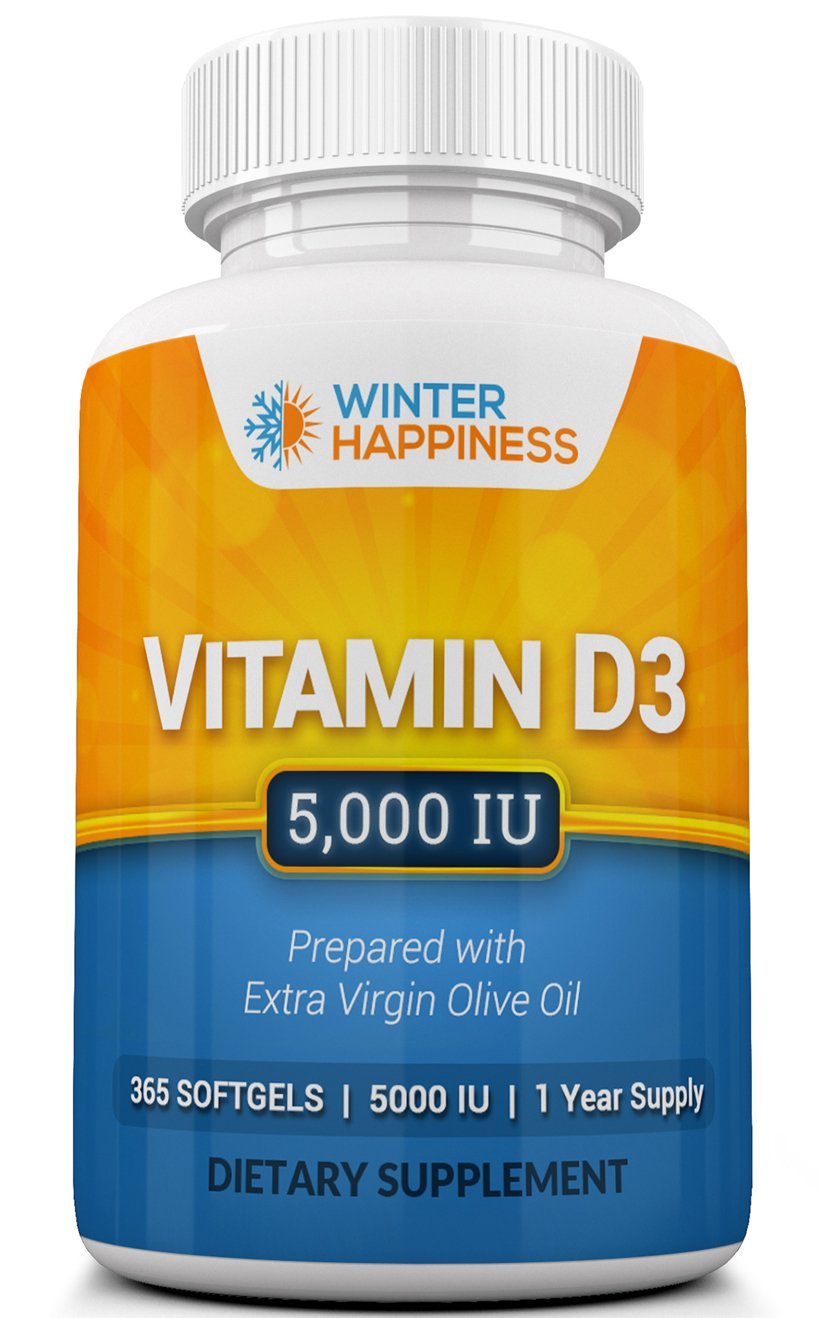 Vitamin D3 5000 IU in Olive Oil, No Soy, 365 Mini Softgels by Winter Happiness