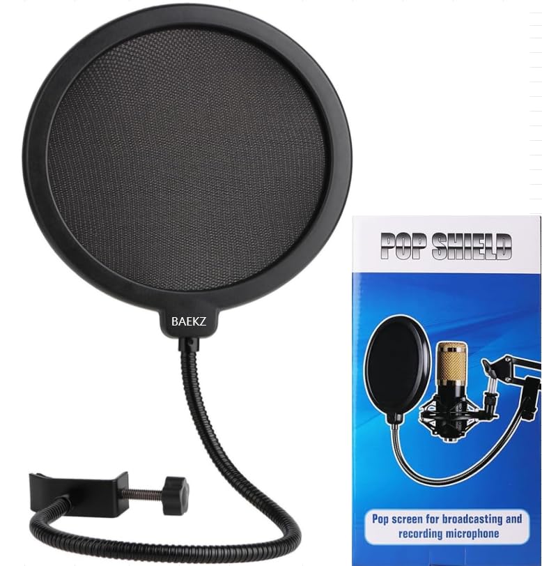 professional microphone windproof and spray proof cover, 6-inch double-layer windproof screen with flexible 360 ° gooseneck clip stabilizing arm, suitable for Blue Yeti and any other microphone (1)