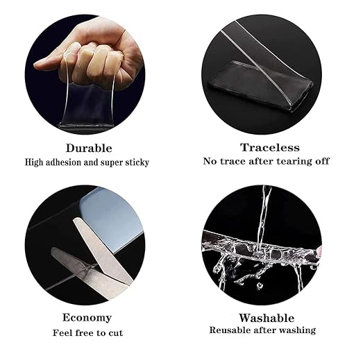 Miniatura 3 de Cinta adhesiva de doble cara resistente (2 rollos, total de 20 pies), cinta nano adhesiva extra grande de 1.18 pulgadas, cinta de montaje