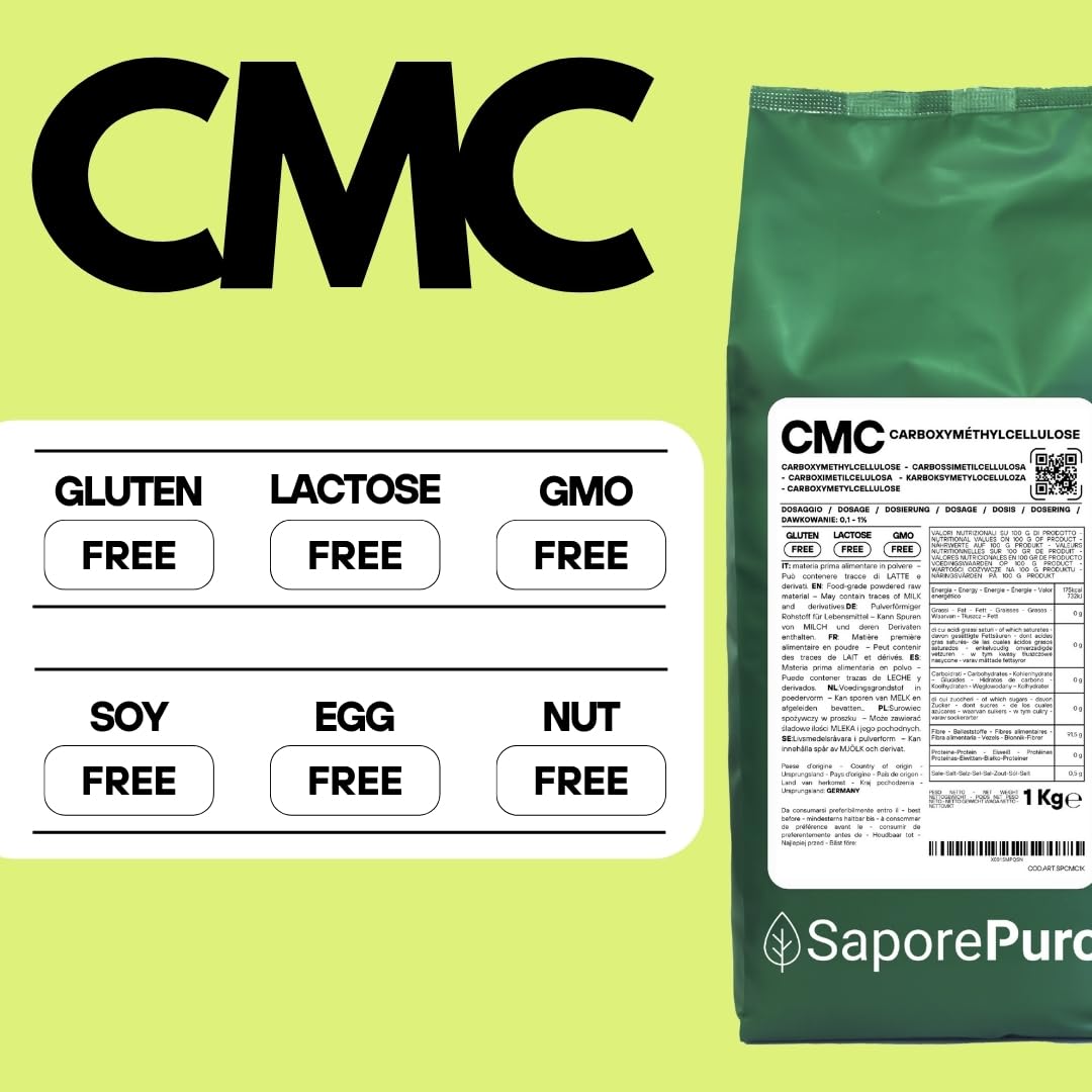 Saporepuro CMC 1 kg - utilisé pour modeler la pâte à sucre - colle alimentaire - pour créer des gels - pour la crème glacée