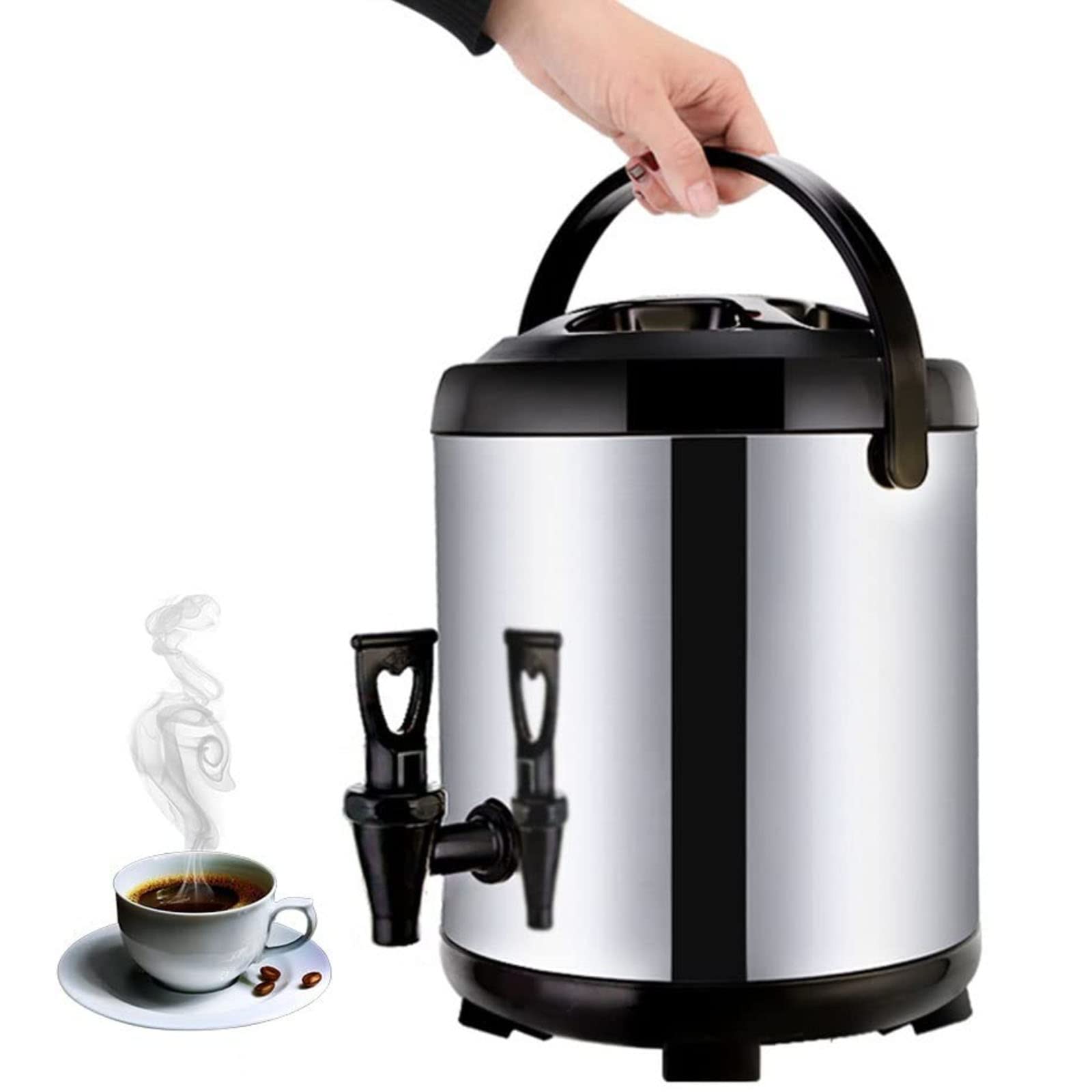 MYUYEE Hot And Cold Water Dispenser With Faucet, Stainless Steel Large Capacity Insulated Beverage Dispenser,Stainless Steel Bucket (6L)