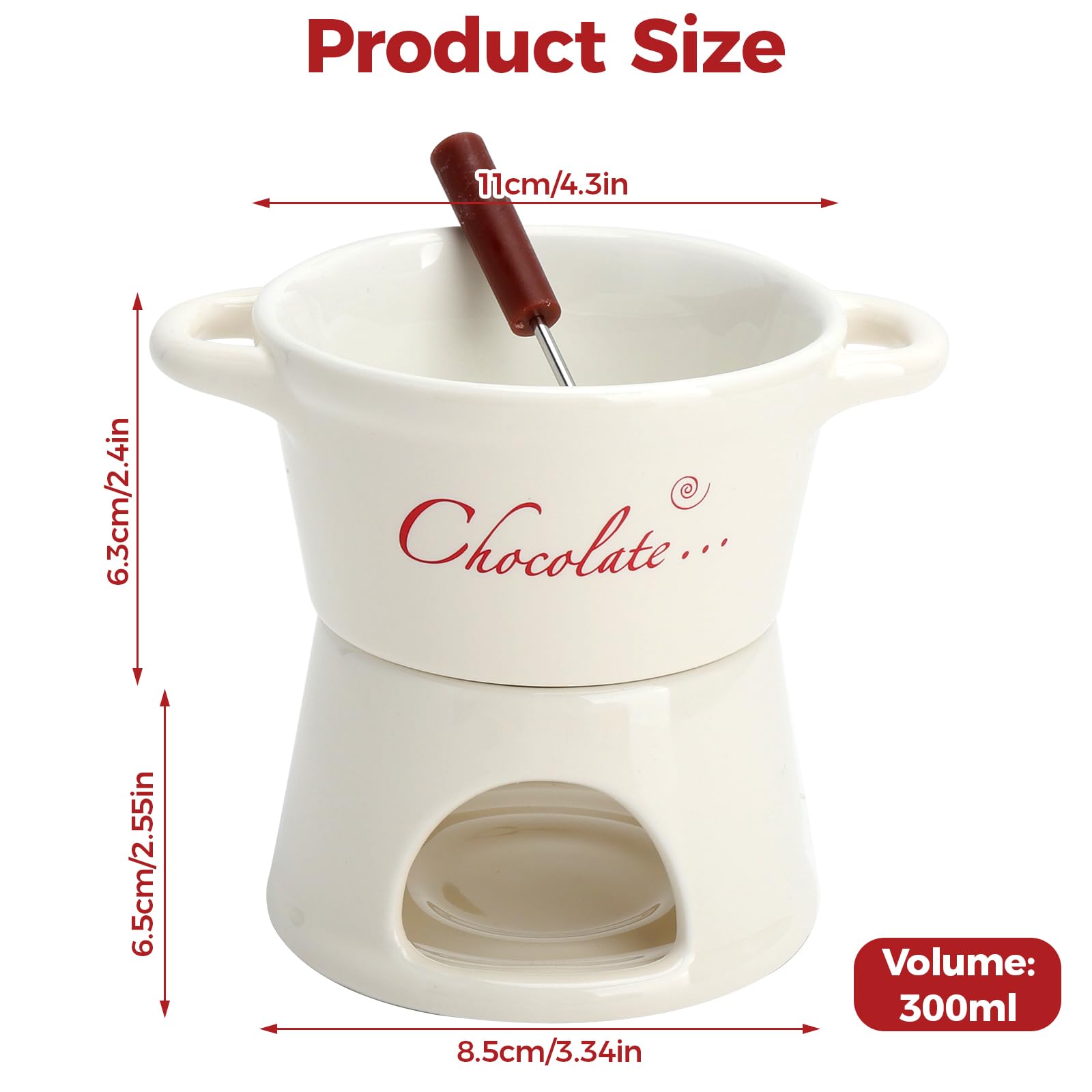 Juego de Fondue de Chocolate de cerámica con Tenedor - Mini Olla de Porcelana de 300 ml para Fondue de Chocolate Queso y Mantequilla, Ideal para el Invierno San Valentín el hogar y la Cocina