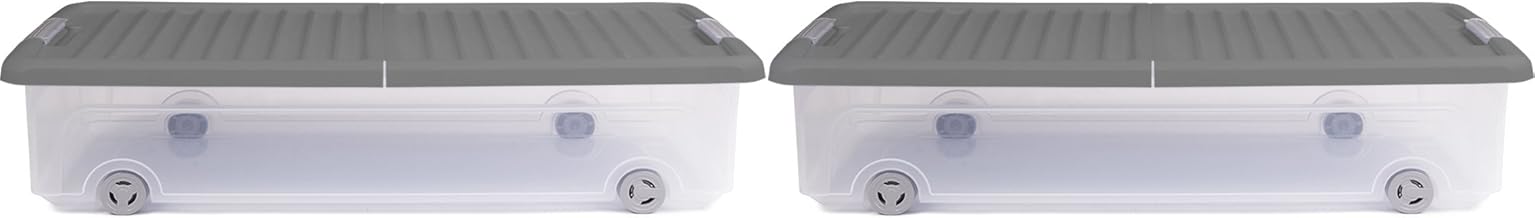 Boîte de rangement dessous de lit, Ondis24 Roller 35 W, Plastique, gris, Lot de 2