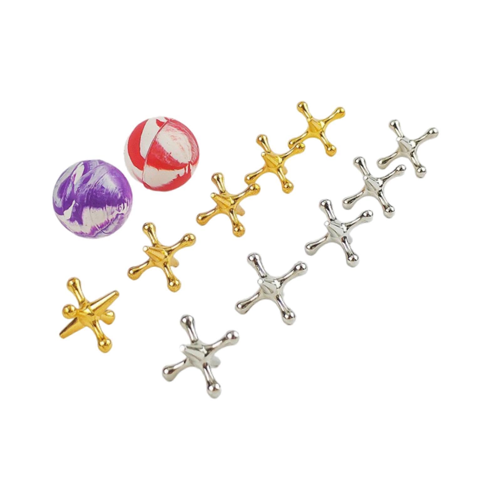 Colcolo Jacks Juego de Mesa Metal, Retro, Jacks y Bouncy Ball Set Old School Jax Juego para favores y Family Game Night