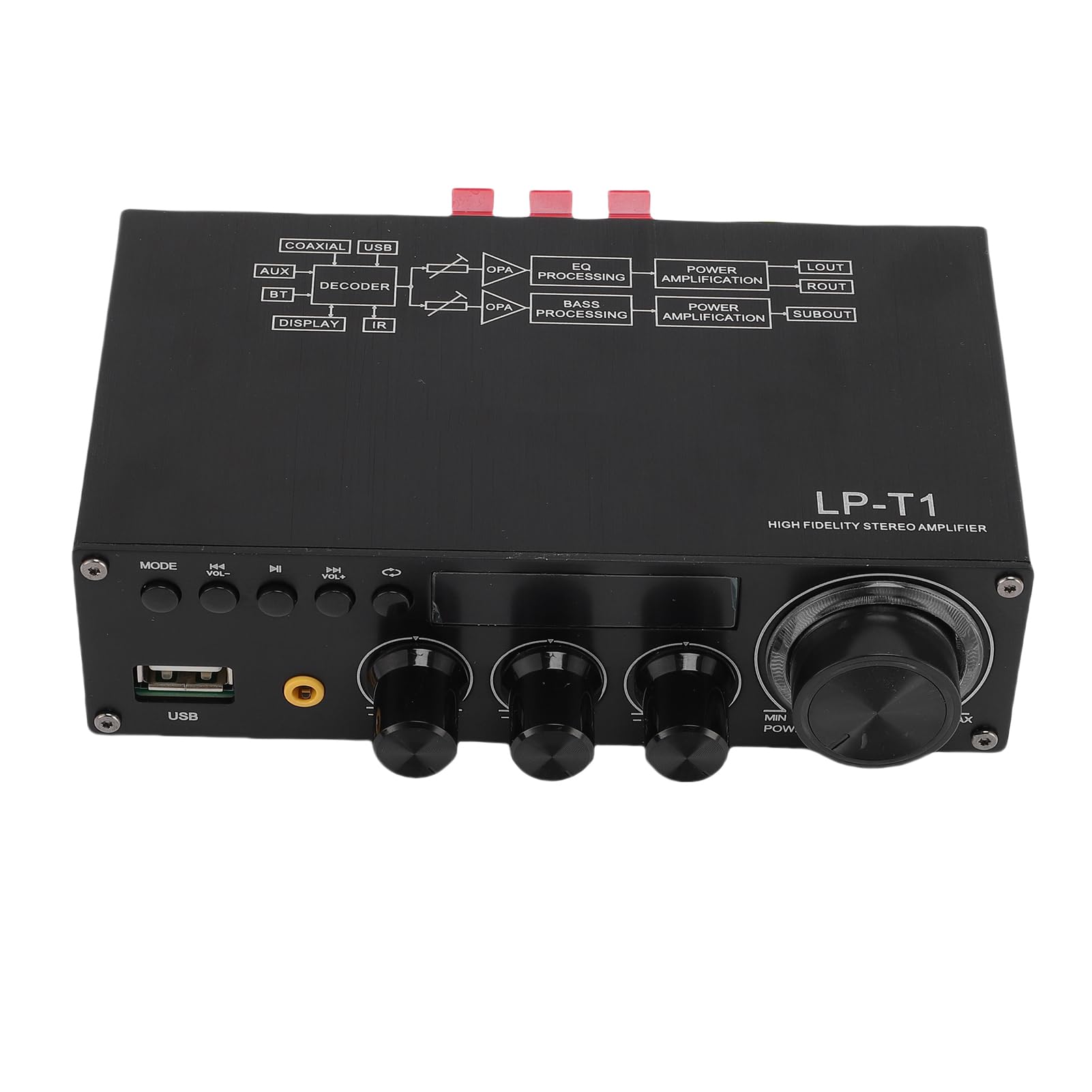 Amplificador Estéreo Bluetooth 5.1, Receptor de Audio para el Hogar de 2.1 Canales y 120 W con Entradas Coaxiales USB AUX, Calidad de Sonido de Alta Fidelidad para Parlantes de (Enchufe de