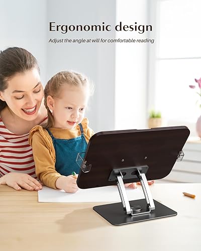 Miniatura 3 de Soporte ajustable para libros con base giratoria de 360 grados, soporte plegable para libros de recetas, computadoras portátiles, libros de texto
