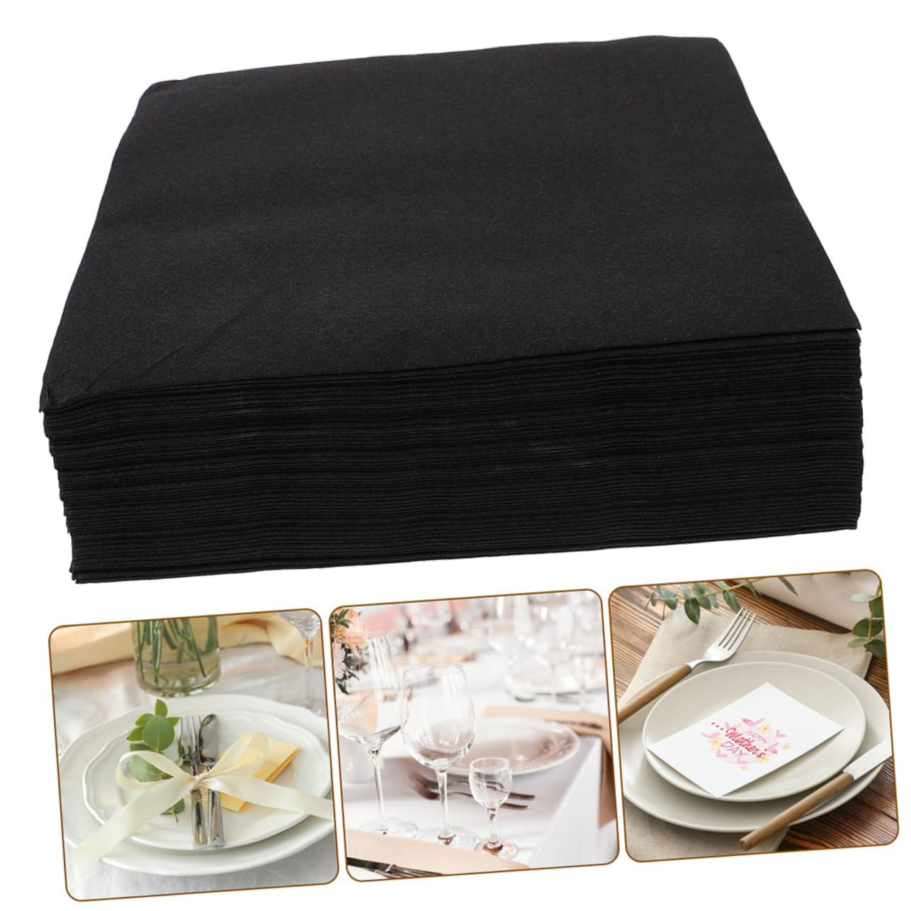 Alipis Lot de 100 Serviettes de Table en Papier Noir, Épaisses et Douces Peau, Résistantes aux Fuites, pour Banquets et Fêtes