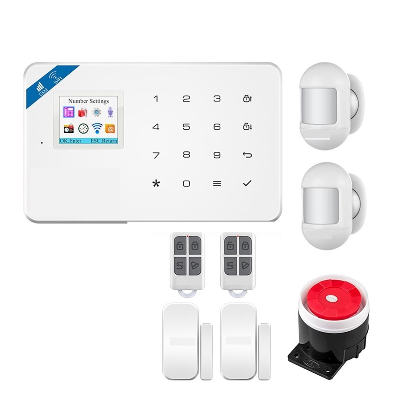 Sistema di Allarme di Sicurezza Domestica, Il di Allarme Sicurezza Smart gsm Funziona con Il rilevatore Movimento antifurto Domestico, sensore for Porte e finestre(WiFi gsm KIT2 Alarm)