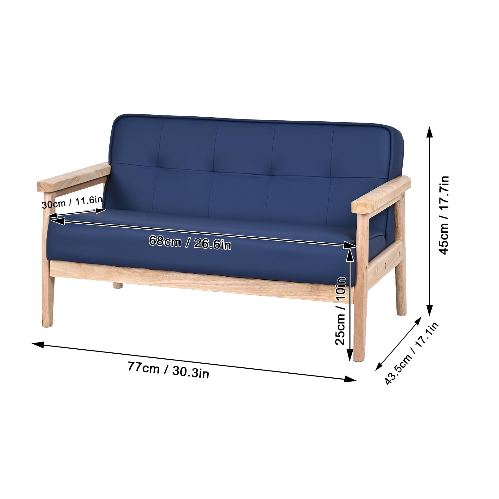 Yoonnie room Double Seater Kid Sofa Chair, Kid Couch with Solid Wood Arm and PU Leather for Kids Rest (Blue)