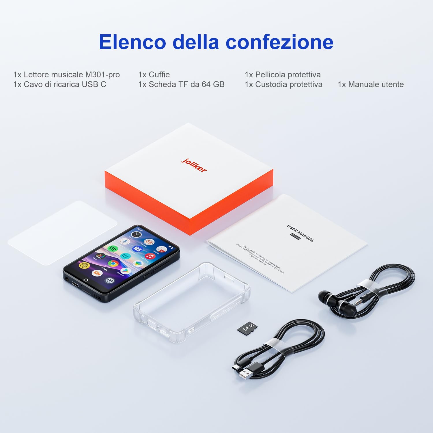 Lettore MP3 da 96 GB con Bluetooth e Wi-Fi, touchscreen IPS da 4,0 pollici, lettore musicale Android, altoparlante integrato, compatibile con Spotify, Deezer, Audible, espandibile fino a 1 TB