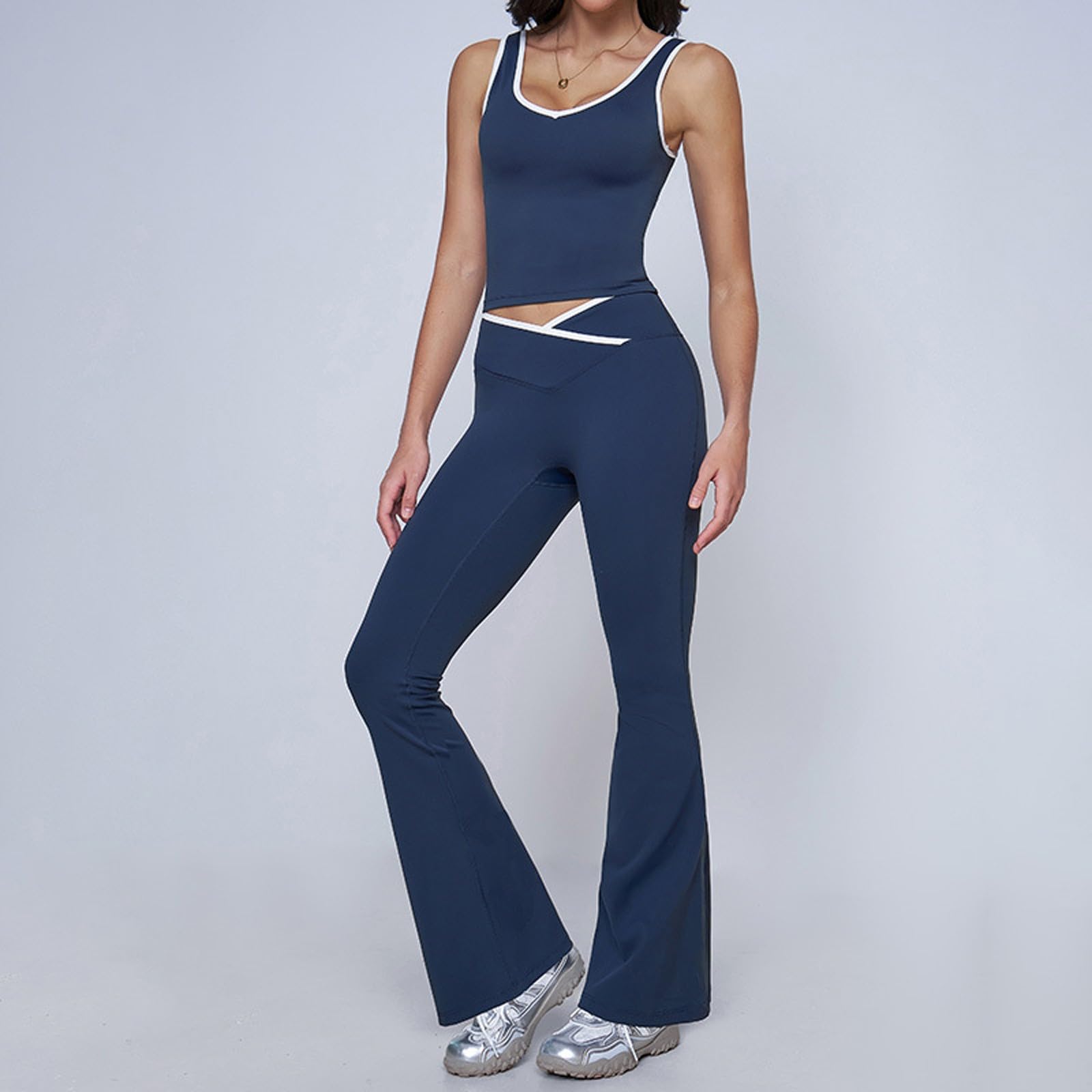 Conjunto de yoga sin cintura alta bloqueo color para correr gimnasio fitness K5e21