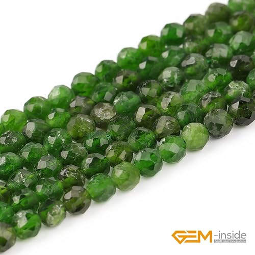 Miniatura 3 de GEM-Inside Cuentas Espaciadoras Pequeñas y Diminutas Redondas Facetadas de Gemas de Cuarzo de Diópsido Verde Natural de Grado AA de 4mm para Hacer