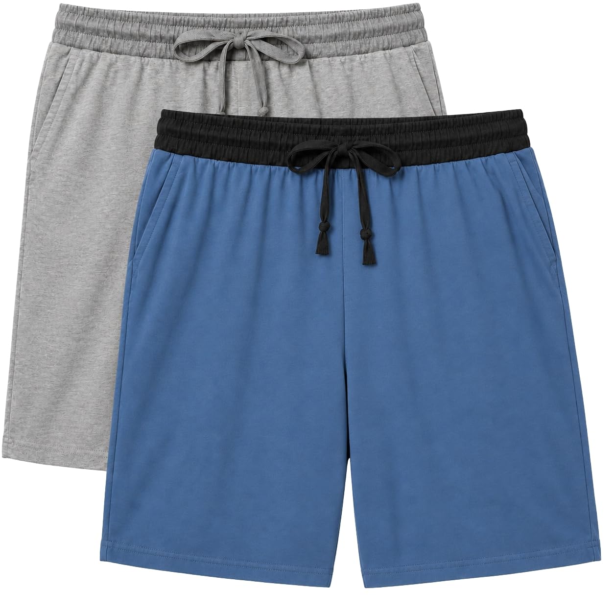 Marvmys 2per Schlafanzughose Herren kurze Baumwolle Sommer Pyjamahose Short | Weich, bequem und atmungsaktiv Herren kurze Schlafanzughose elastischer Bund Kordelzug Taschen M-4XL