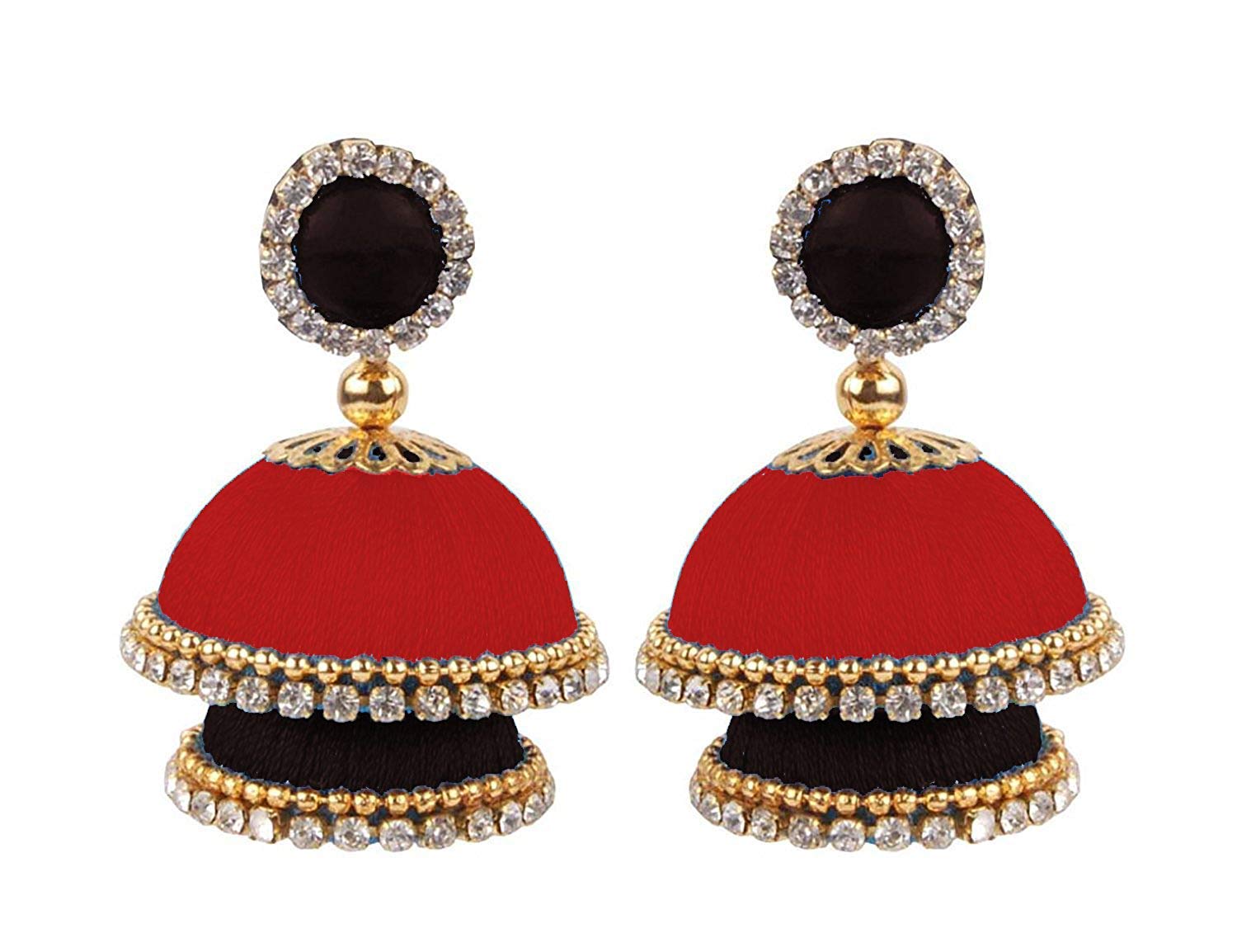Silk Thread Designer Jhumkis in Red and Black
