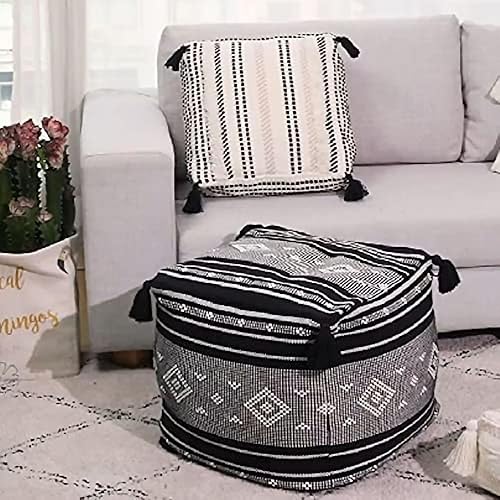 Miniatura 4 de MOCOFO Funda de puf cuadrada otomana bohemia, asiento tejido copetudo sin relleno con borlas para almacenamiento y decoración