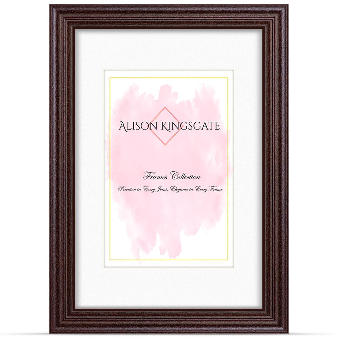 Alison Kingsgate 8x6 Rose Wood Picture Frames with Mount for 7x5 Photo - Engineered Wood Photos Frame with Precision Cut Cardboard Mount -Ideal for Posters - Multiple Sizes & Colours Available