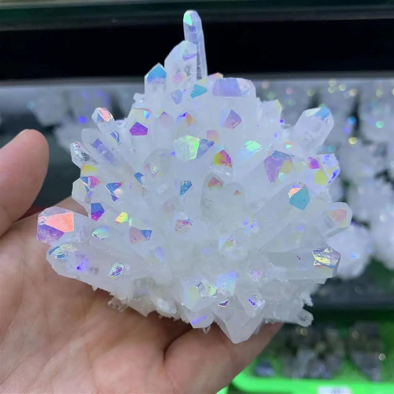 Rainbow Aura Quartz Crystal Cluster Repair Home Decor Stone Gift Home Decor(450-500g)