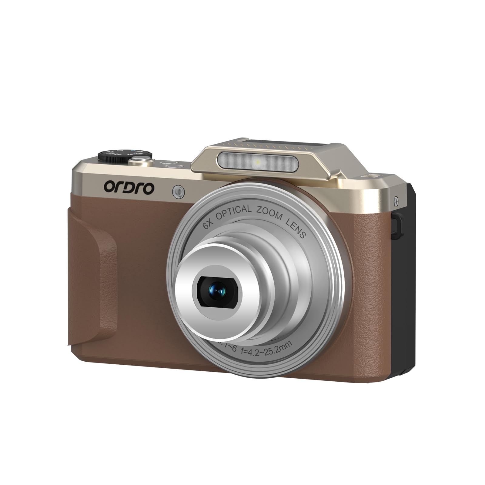 ordro d27 digital camera | 6x optical zoom | 4k 1080p full hd video | retro vintage design | compact point and shoot small camera for travel, vlogging, brown