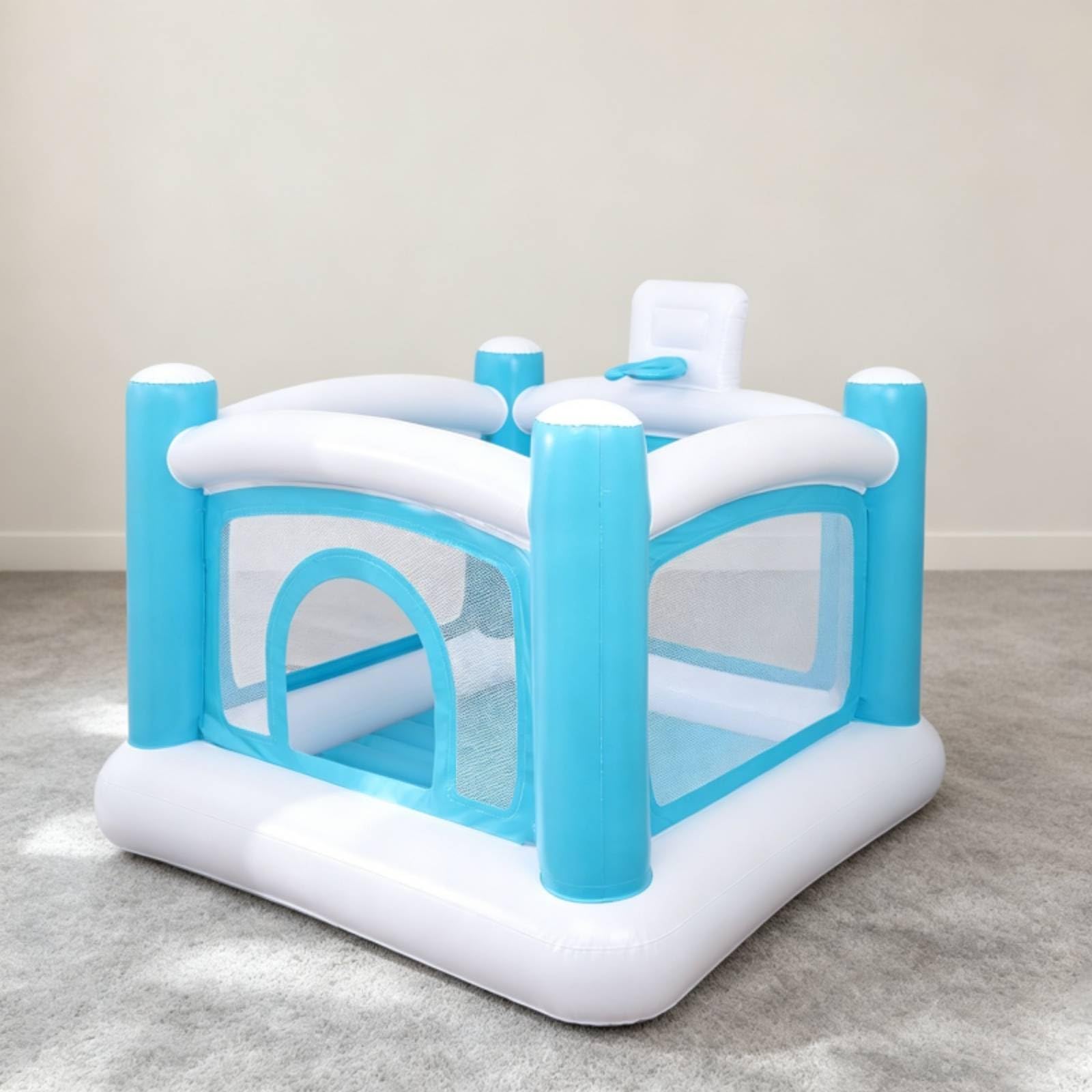 Cama Inflable Infantil Colchoneta Casa Hinchable Castillo Interior Parque de Brincos Panel Trasero con Aro Baloncesto Malla Lateral Ventilada PVC para