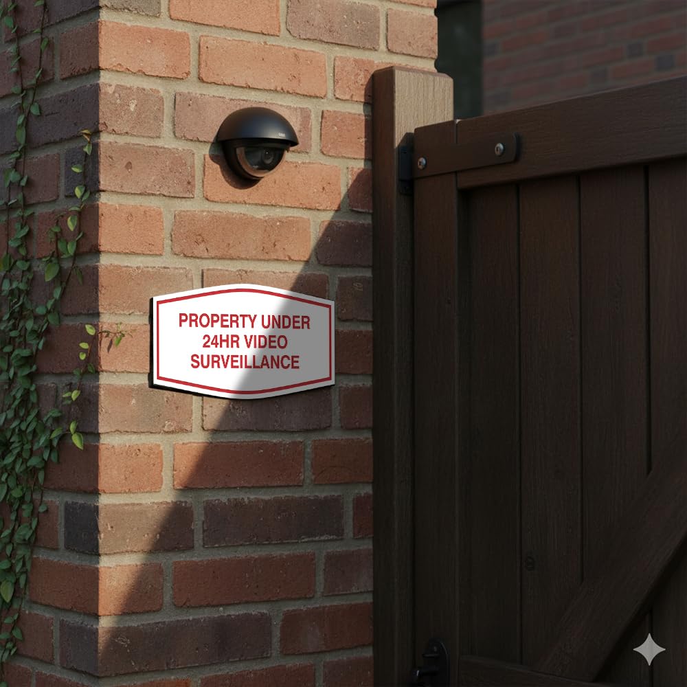 All Quality Fancy Property - Señal de videovigilancia bajo 24 horas | Señal de seguridad de propiedad con fácil instalación | Monitoreo de seguridad 24/7 (negro/dorado) - Paquete grande de 1 unidad