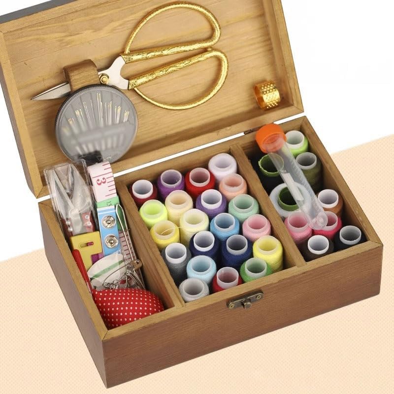 MVNOIRE Multi-Functional Sewing Kits Household Thread Needle Storage Box Tools Wooden
