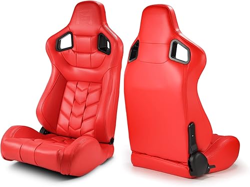 Miniatura 8 de ModifyStreet Pareja de asientos de carreras de coche reclinables de PVC beige puro con deslizadores serie Pure