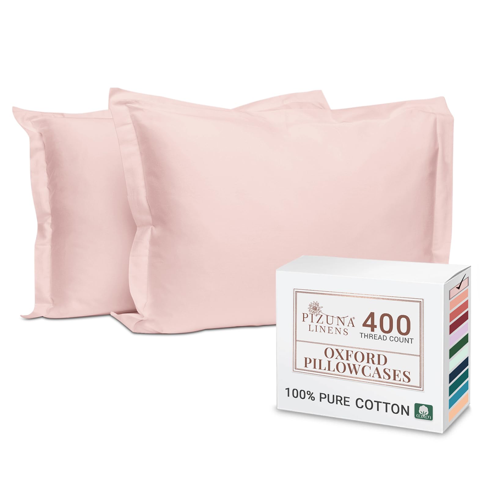 Pizuna 100% Cotton Standard Pillowcases 2 Pack White 50x75cm, 400 Thread Count Long Staple Combed Cotton Soft Pillow Cover, Sateen Weave Oxford Pillow Cases (Cooling Pillowcase 2PC) — view 77