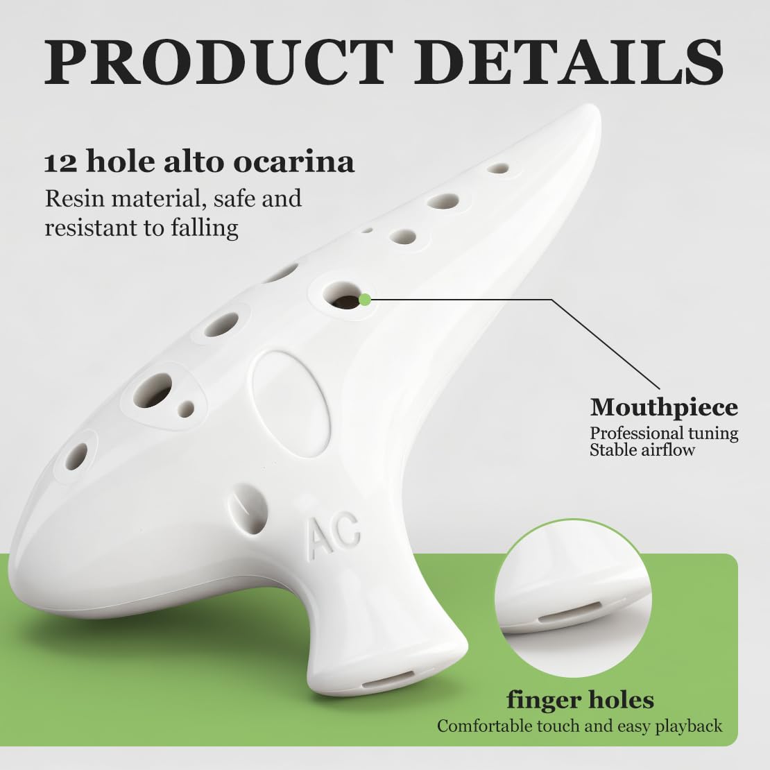 Ocarina 12 fori ceramica bianca in alto C per principianti (bianco 4 pezzi)