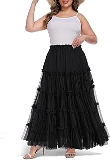 Women's Plus Size Tulle Maxi Skirt Casual A Line Tiered High Waisted Tut...