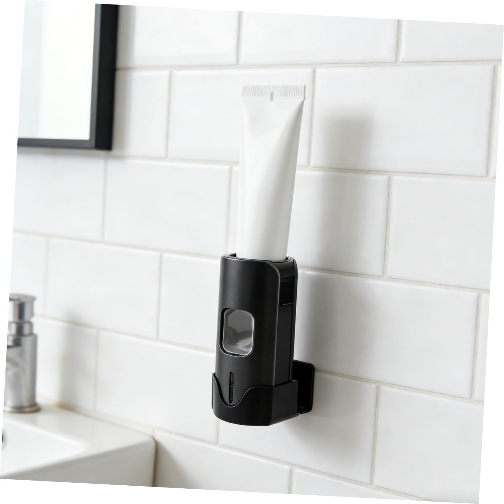 Gatuida Dispenser Dentifricio Automatico con 3 Livelli di Regolazione e 2 Slot per Spazzolini Touchless in Plastico Nero per Bagno e Hotel
