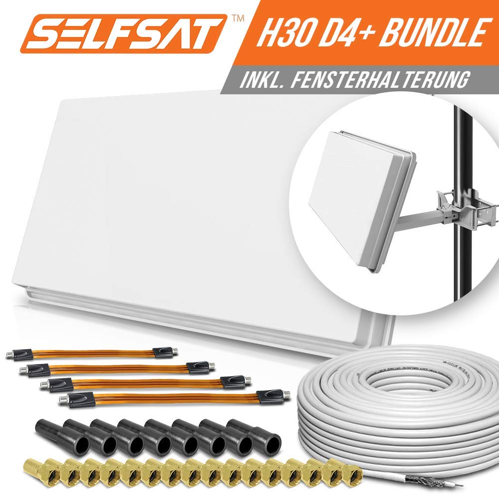 Selfsat H30D+ 1 antenne Satellite Plat + Passe-fenêtre Professionnel + câble Full HD 4K