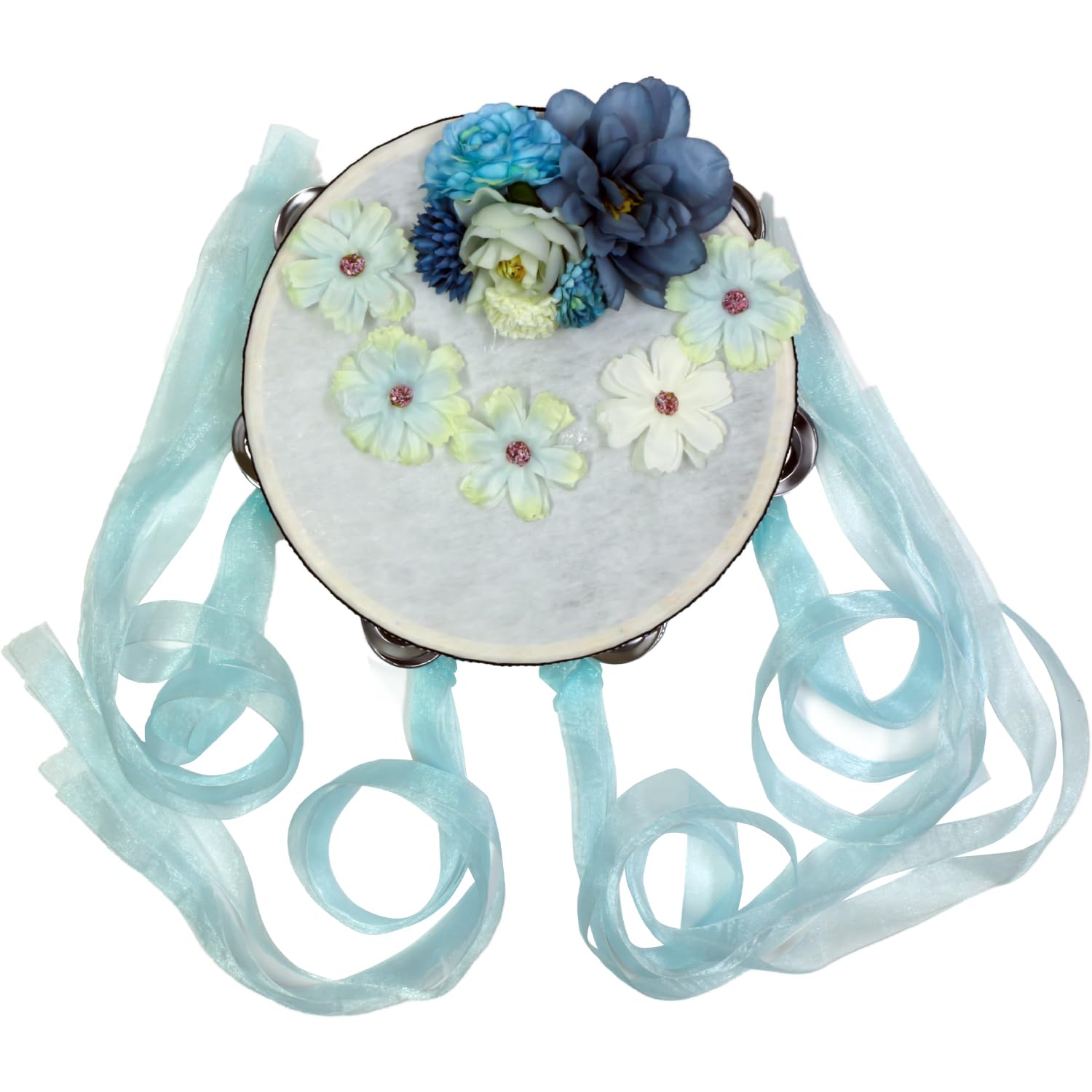 YCXYQBlue - 8 -Inch Silk Flower Hand Drums Bell Drum Percussion Musical Instrument Professional Dance Handheld Drum Suitable for Dancer People Beginner and Music Lovers