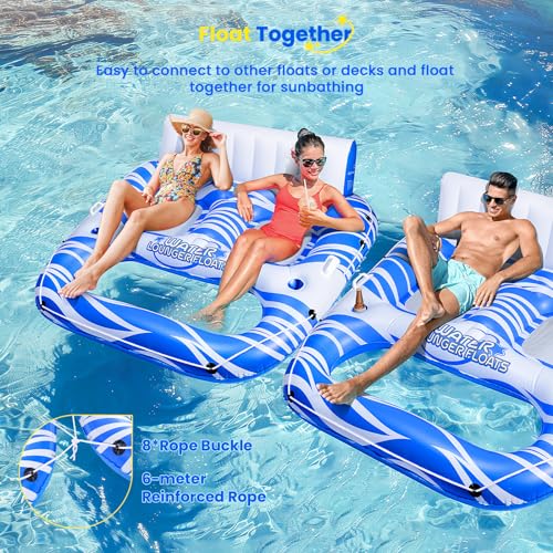 Image of Inflatable Pool Floats Adults, Large Pool Lounger Chair Floaties with Cup Holders Backrest Footrest, Tanning Water Float for Swimming Pool Lake River Sea, Pool Raft Carry 300lb Adults