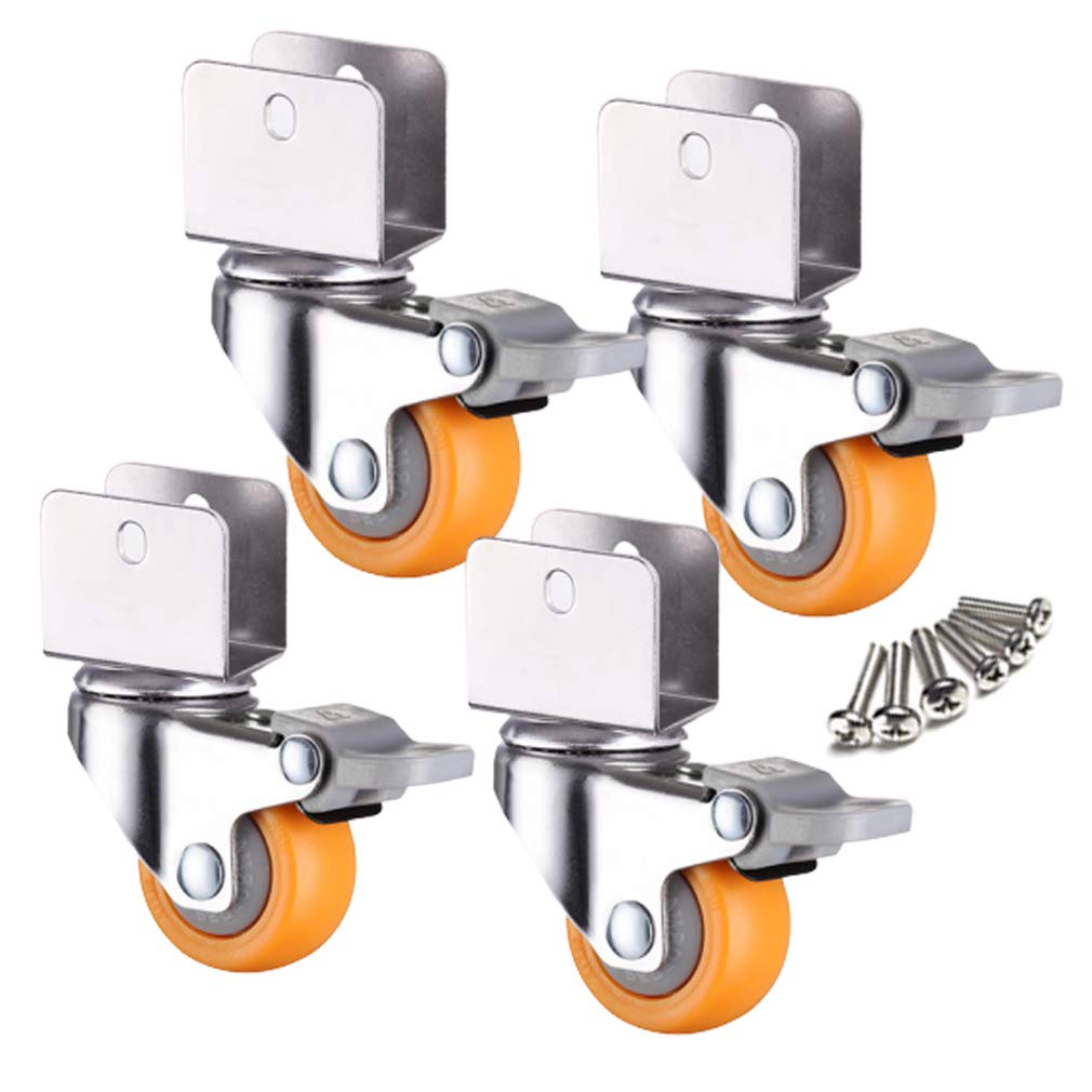 GYRAZXS Set of 4 Swivel Casters with U Clamp for Furniture Cribs Cabinets 60kg Load Capacity Locking Nylon Material Includes Screws