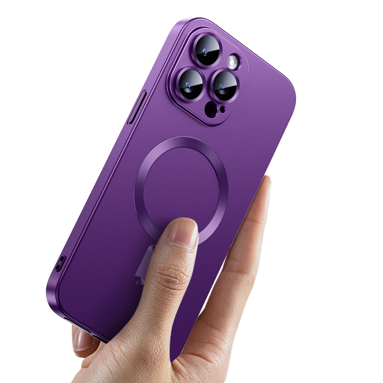 YOOFUNMagnetic Titanium 7 Colors for iPhone 14 Pro Max Case with Full Camera Protection for Women, Luxury Matte Metallic Lustre Paint, No.1 Strong N56 Magnets, Slim Soft Phone Case MagSafe, Purple