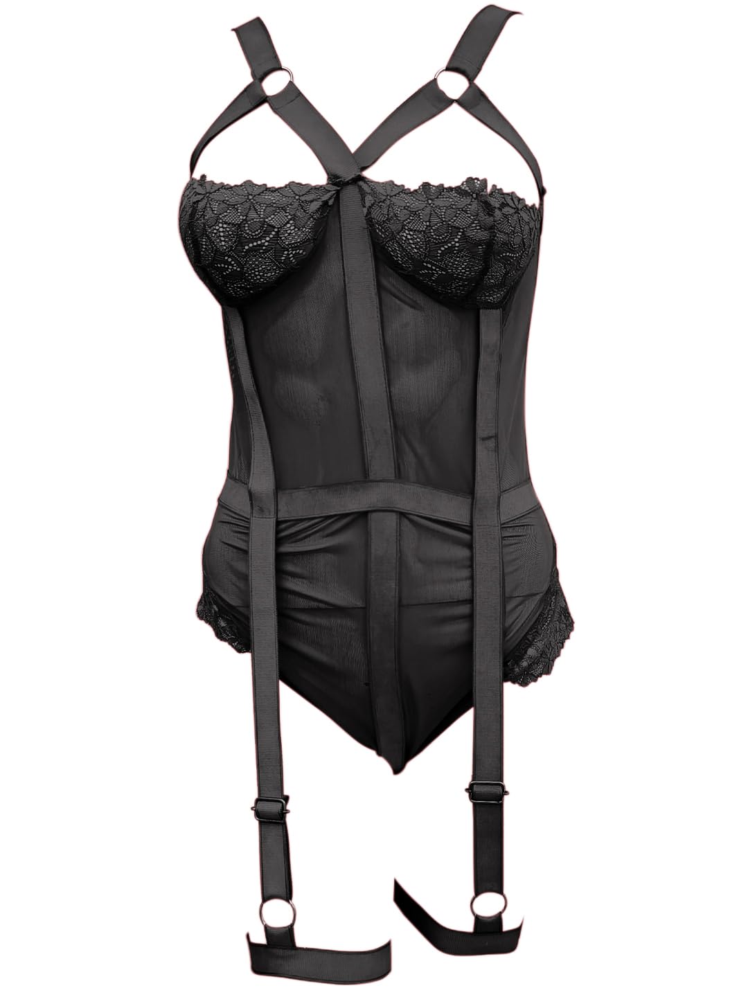 Sexy Lace Lingerie Garter Belt Set for Women with Push Up Bra One Piece Teddy Babydoll