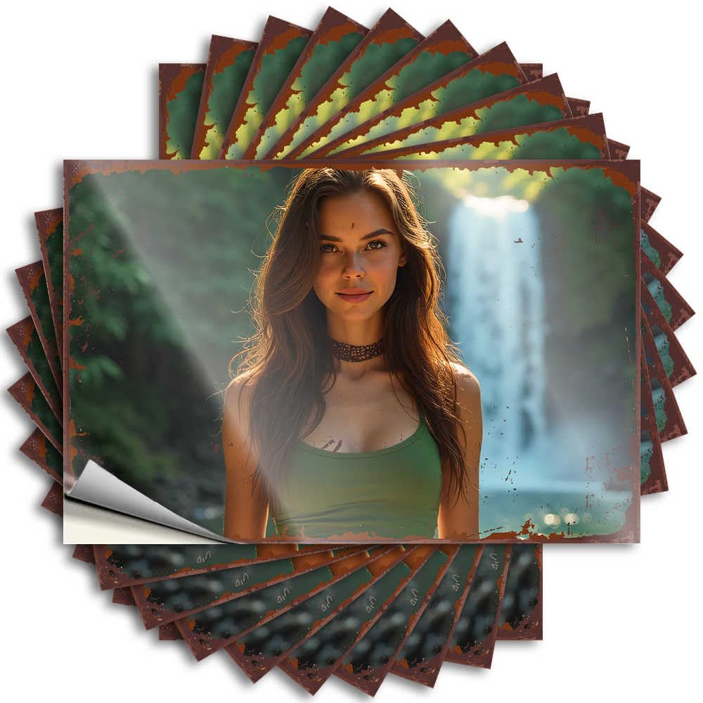 Fzfn Colour Decals Beauty | Southern Cover Golden Hour Serenity: A Woman In Nature Near A Waterfall For Football(6X9cm)