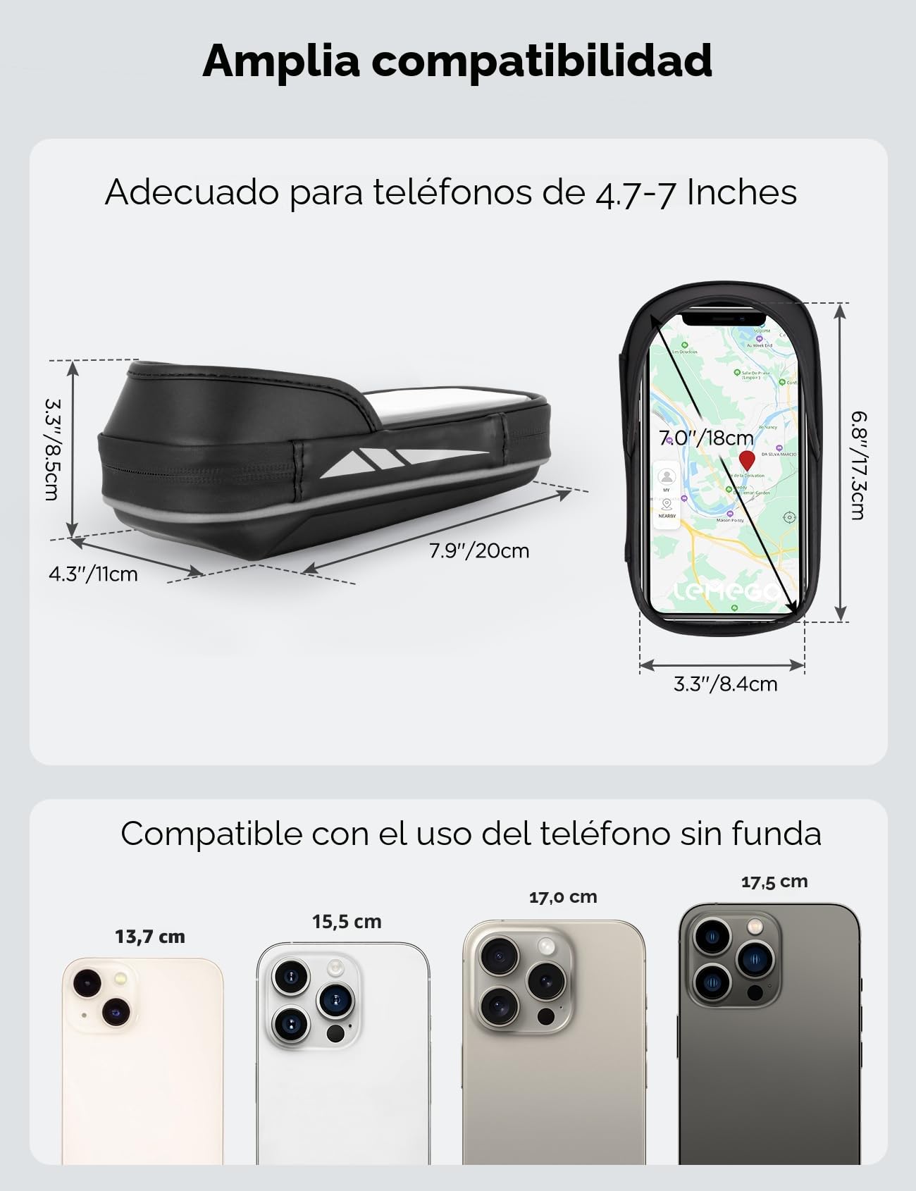 Vitalismo Soporte Móvil Bicicleta Moto Impermeable, Bolsa Manillar Bicicleta con Cubierta de Lluvia Rotación 360 Porta Móvil Bici para Teléfono hasta 7 Pulgadas