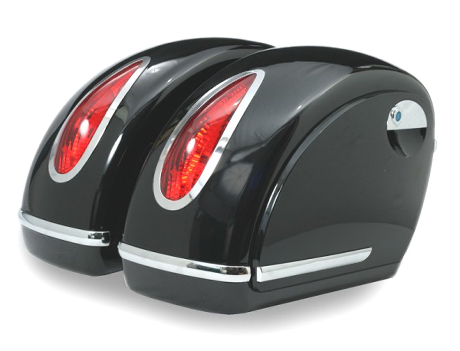 SPAAN Par de maletas laterales rígidas negro brillante en ABS para motos custom 44 litros cada una, VR02-001