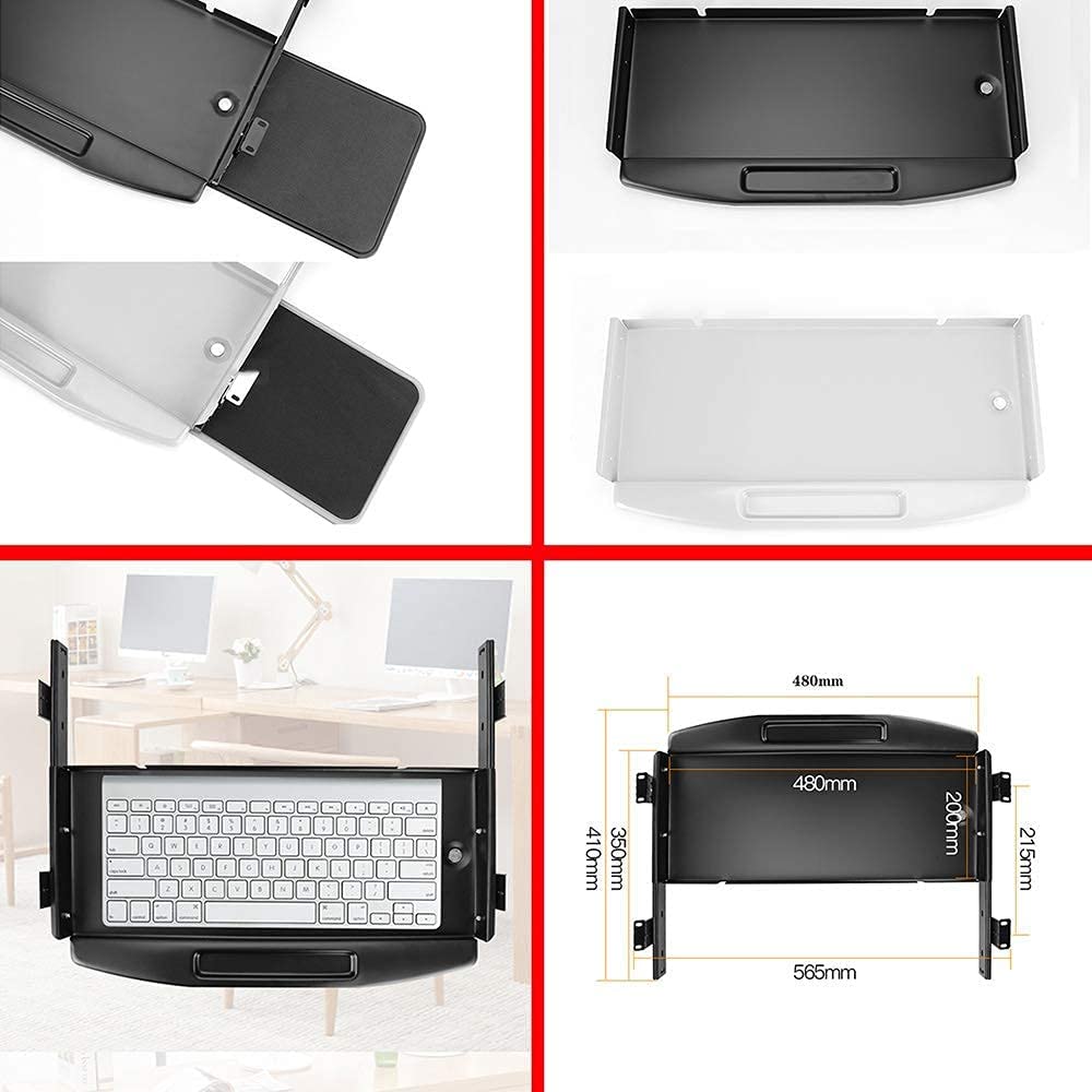Under Desk Ergonomic Keyboard Tray Desktop Computer Keyboard Tray Pull-Out Sliding Keyboard-Mouse Tray (B | black) (A|white)