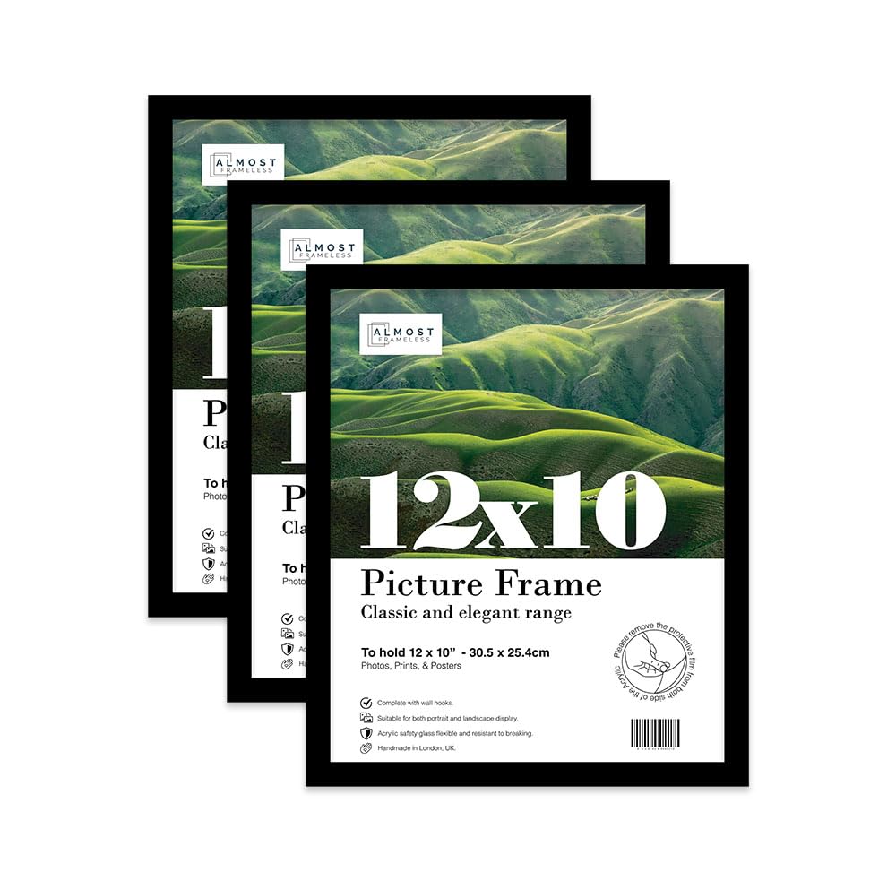 Almost Frameless 12x10 Black Picture Frame Set of 3, Display 12x10 Picture Gallery Wall, Poster, Photo, Artwork, or Print, Yellow