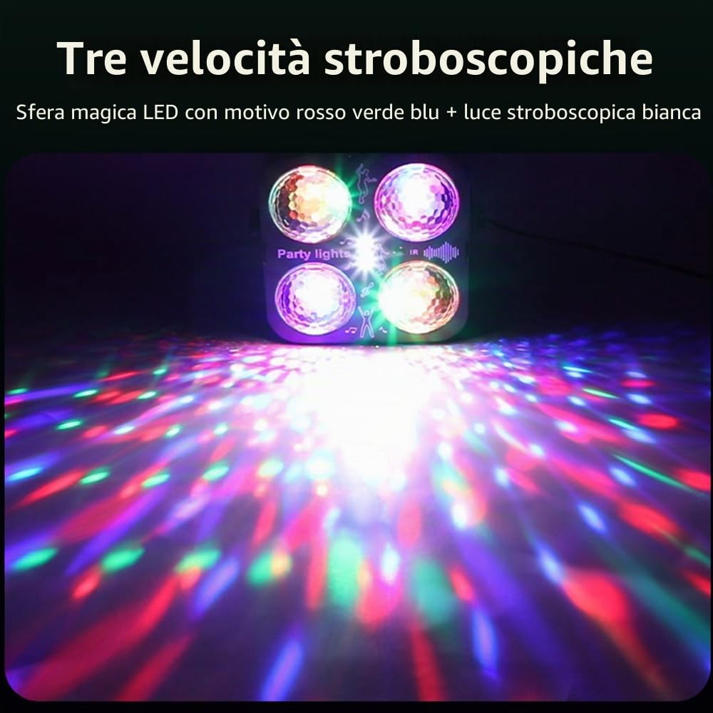Luci Discoteca, Luce DJ a Ritmo di Musica con Palla da Discoteca Rotante, Portatile Luce del Partito, RGB Party Lampada Strobo per Feste Esterno e Interno, Natale, Halloween, Bar, Club, Karaoke